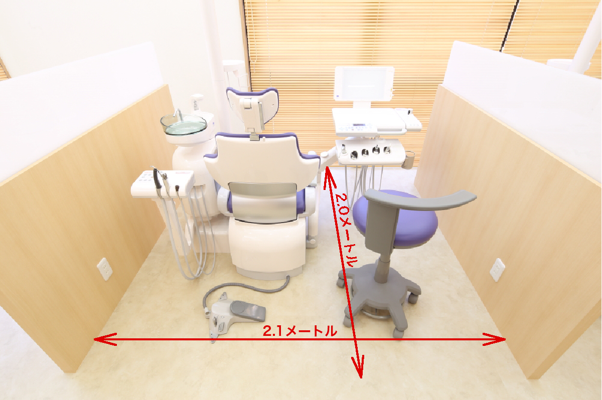 歯科医院クリニック診察室ユニット台の周囲幅奥行長さ広さ設計寸法 | 北島建築設計事務所