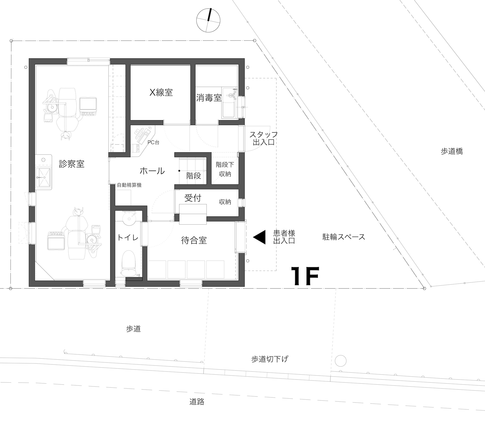 木造3階建歯科医院診療所新築1F間取りプラン平面図