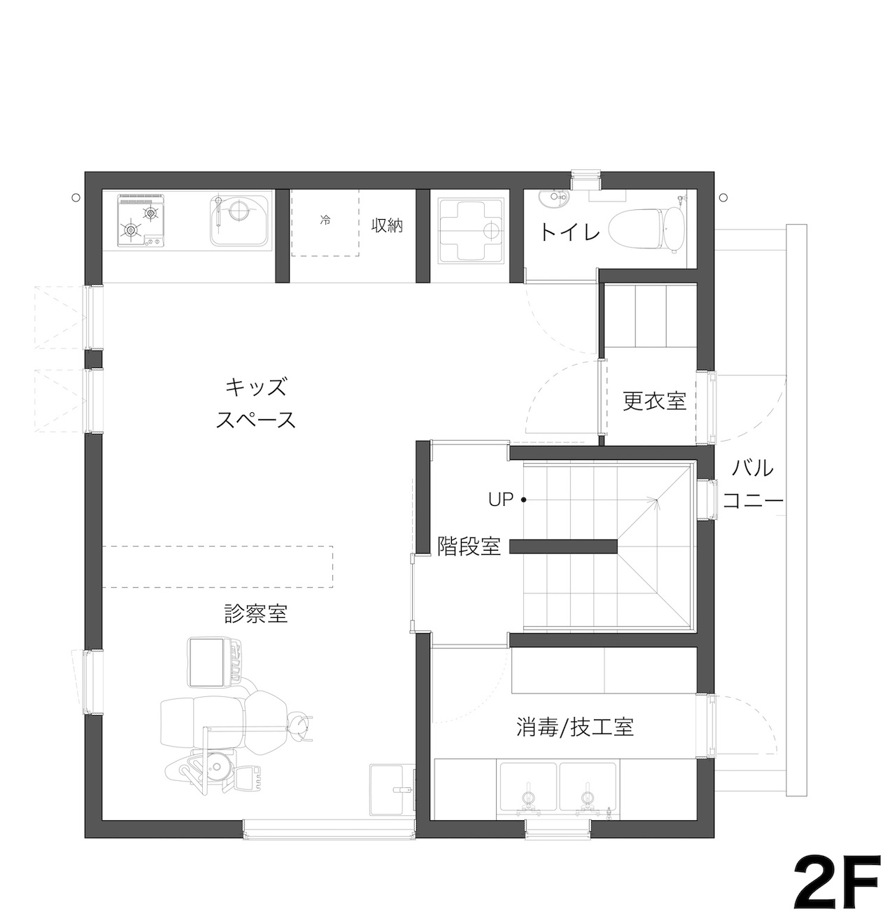 木造3階建歯科医院診療所新築2F間取りプラン平面図